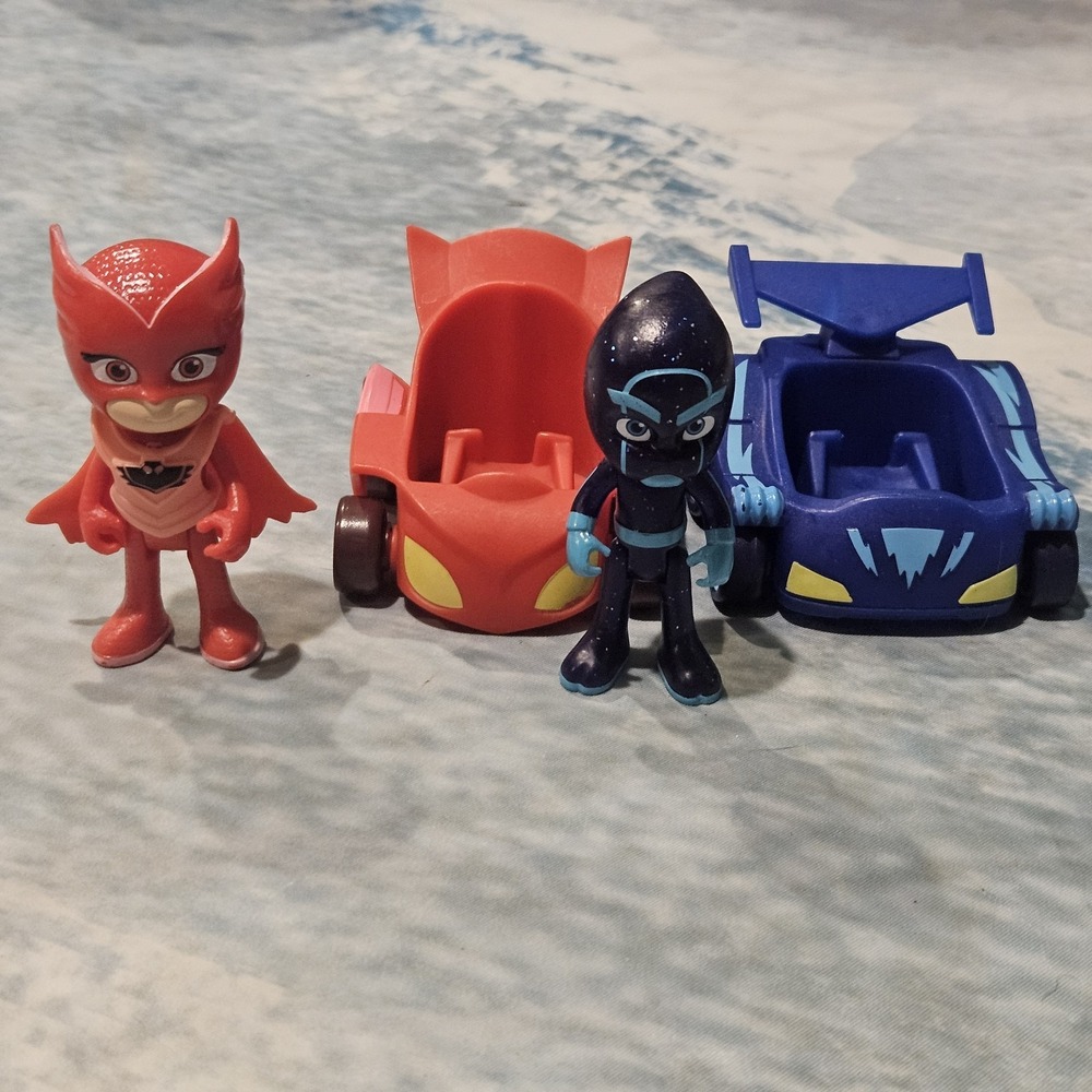 PJ Masks Owlette & Night Ninja Figures With Vehicles Toy Lot of 4
